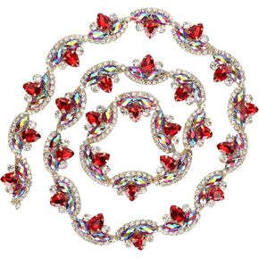 1yd Crystal Trim, Decorative Sewing Craft Artificial Chain Applique Belt Shiny Crystal Sewing Bridal Costume Embellishment Chain Trim Sparky Jewelry DIY (2.5cm Wide red
