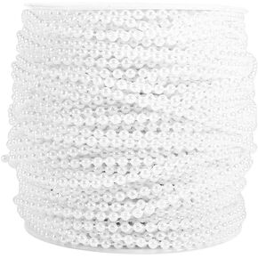 165 Feet Ball Bead Chain, 3mm String Pearls Beads Faux Artificial Pearls Chain Roll Strand Pearls Beads Trim Chain Garlands for Wedding Christmas Tree Decoration(#1-White)
