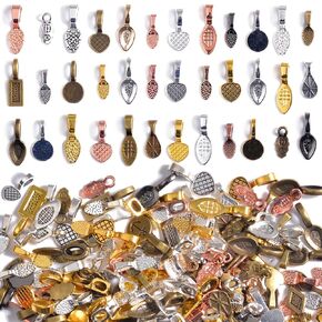200PCs Glue on Pinch Bails for Jewelry Making, Necklace Pendant Finding & Supplies for Crafts Making (Mixed Color)