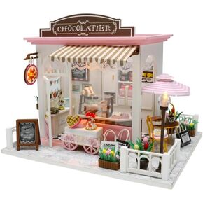 أنشئ حلمك في المنزل الصغير مع مجموعة DIY Miniature House - زخرفة الأثاث الخشبي للبالغين والمراهقين والأصدقاء! (متجر الشوكولاتة)