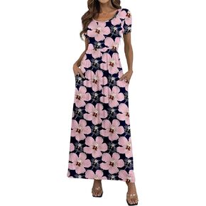 Women's Short/Long Sleeve Loose Plain Long Maxi Casual Dresses with Pockets
