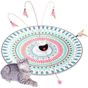 Cat Laser Pointer Toy, 4-in-1 Automatic Interactive Cat Toys for Indoor Cats, Mouse Whack-a-Mole Cat Toy, Rechargeable Electric Kitten Toy Wand with Moving Feather, Robot, White