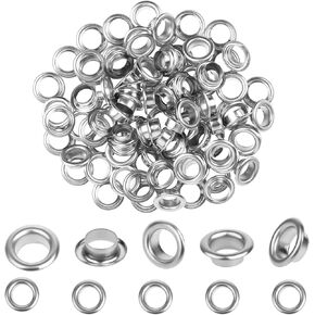 cobee 100 Sets Black Metal Eyelets, 1/4 Inch Eyelets and Grommets Eyelet Kit, Round Inner Hole DIY Rivet for Canvas, Shoes, Clothing, Bead Cores, Fabric, Leather and Bag(Silver)