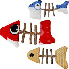 Catnip Toys Fish, Cat Chew Toy, Silvervine Sticks for Cats, Cat Nip Toys for Indoor Cats,Interactive Cat Kicker Toy,Cat Teeth Cleaning Toy, Kitten Exercise (3 silvervine Fish)