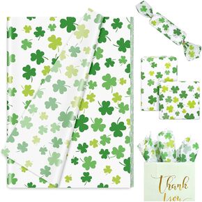 Fysuimu 60 Sheets St. Patrick's Shamrock Tissue Paper Green Lucky Clover Gift Paper for DIY Art Craft Decor