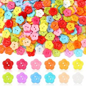JUNEBRUSHS Flower Buttons, 300pcs Spring Resin Flower Shaped 2 Hole Sewing Buttons for Sewing Clothes Accessories Gift DIY Crafts Scrapbooking Decoration(0.6 inch)
