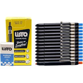 Listo 1620 and 162 Marking Pencils Kit, Color: Blue, 12 Pencils, 72 Refill Leads - Grease Pencils/China Marking Pencils/Wax Pencils. 1 x Orange Pencil Included. (12-Pencils, 72-Refills, Blue)