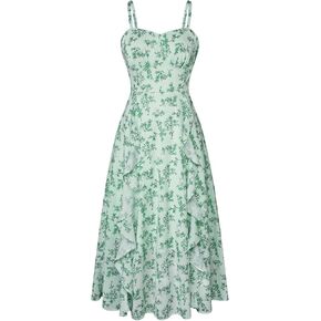 Belle Poque Sun Dresses for Women 2024 Boho Maxi Dresses Casual Spaghetti Ruffle Dress Wedding Guest Dresses for Women