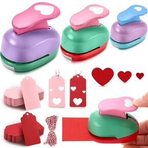 53 PCS Heart Paper Punch Set 3 PCS HEART HOLE PUNCH 50 PCS علامات هدايا الورق الأحمر والوردي مع اللكمات ذات العلامة 10 متر لسلسلة الحرف اليدوية DIY