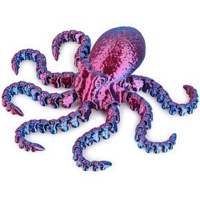 ATESSON 3D Printed Octopus,3D Printed Animals,3D Printed Toys Flexible Joints 3D Octopus,Home Office Classroom Decor Executive Desk Fidget Spinner Toys,1 Piece (Blue Purple)