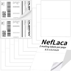 Half Sheet Label,Mailing Label,Address Labels 2-UP,NefLaca White Shipping Labels,Adhesive Shipping Labels,25 Sheets in Total(5.5"x 8.5"),Printable Sticker Paper for Laser & Inkjet Printer(50 Labels)