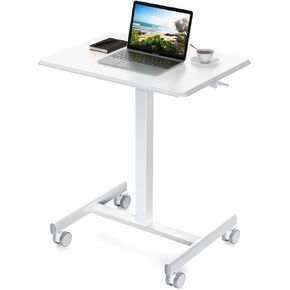 YSSOA Mobile Small Standing Desk - Rolling Desk with Adjustable Height and Lockable Wheels, Sit-Stand Laptop Table, Portable Computer Workstation, White