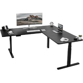VIVO Electric Height Adjustable 77 x 71 inch Corner Stand Up Desk, 2 Black 30 inch Deep Table Tops, Black Frame, Memory Controller, L-Shaped Workstation, 3E Series, DESK-KIT-3E7B