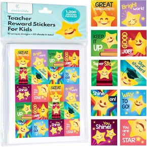 Decorably 1,200 Teacher Stickers for Students - 60 Sticker Sheets of Star Student Sticker, Classroom Activities, Positive Reinforcement, Arts & Crafts, Scrapbooking, Gift