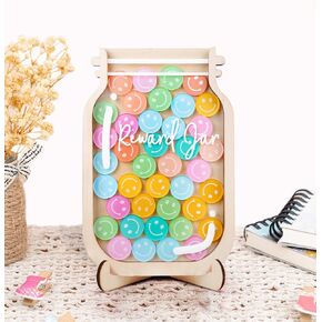 Smiley Face Reward Jar Magnetic DIY Name 45 Tokens for Classroom Kids Potty Training Chore Chart Toddler Kids Good Behavior Management Tools Back to School Gifts Decor RWJ-03-SMILEY-M
