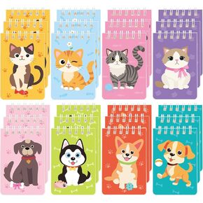 Marforever 24 Pack Mini Animal Protepads Cat Dog تحت عنوان الحفلات ، Cat Dog Mini Spiral Notepads Pet Kitty Gifts for Birthday Teacher Careing School Classroom Supplies Goodie Bags Stuffs