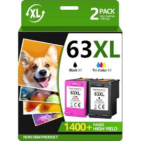 63XL Black/Tri-Color Ink Cartridge (2-Pack) for HP Ink 63 Replacement for HP 63XL Ink Cartridge Combo Pack Work for HP OfficeJet 3830 4650 5255 5258; Envy 4520 4512; DeskJet 1112 2130 3630 Printer