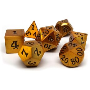 7 Piece Legendary Metal Dice Set - Bronze, Gold, Silver, and Copper Designs with Signature Font (Legendary Gold)