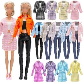 Barwa 11 PCS Doll Complession 4 مجموعات تنورة الأعمال الأنيقة مجموعة أزياء أعلى وسروال طويل الأكمام معطف مكتب أسلوب غير رسمي ل 11.5 بوصة فتاة دمية