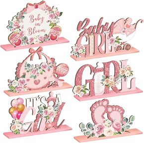 6 Pcs Spring Floral Baby Shower Table Wooden Centerpieces Baby in Bloom Table Display with Letters Pink It's a Girl Gender Reveal for Girl Birthday Photo Props Summer Supplies