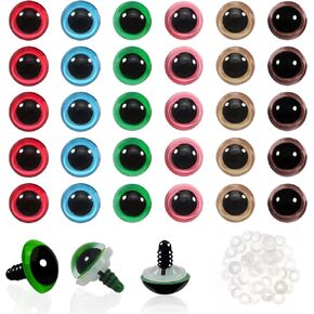 TOAOB 72pcs 12mm Colorful Safety Eyes for Crocheting Craft Stuffed Animals Eyes with Washers for Amigurumis Crochet Bears Dolls Making