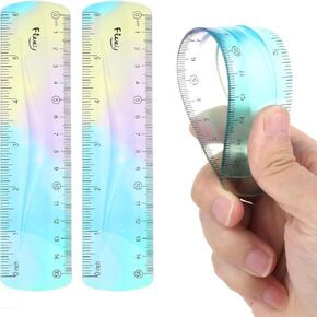 2Pcs Flexible Ruler, Ymapinc 6Inch Bendable Ruler Plastic Bend Ruler with Centimeters and Inches Colorful Straight Foldable Ruler for School Classroom Office Kids Adults Student Use