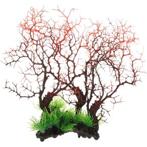 VOCOSTE Coral Reef Decor, Mini Faux Coral Decor for Aquarium Decorations, Black Red,13.19"x10.51"