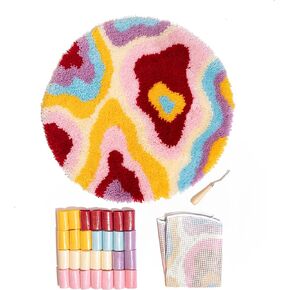 CRAFT CLUB Psychedelia Rug Kit Easy DIY Latch Hook Pre Cut Yarn Vivid Colours Bold Shapes Design for Home Office Kids Rooms Bathroom Complete Crafts for Adults Kids 48 x 48cm