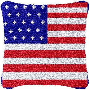 Beginner Latch Hook Kits American Flag Set Sofa Cushion Cover Latch Hook Carpet Rug Acrylic Yarn,Pillowcase Craft Kits with Printed Canvas for Starter Kids Adults - 17 x 17 Inch