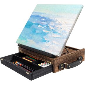 J JACKCUBE DESIGN Rustic Wood Adjustable Portable Desktop Table Easel with Storage Drawer- Artist Easel Board for Canvas Painting, Drawing, Sketching Book Stand- MK704A