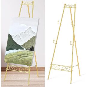 53.9 '× 27.6' 'Metal Easel Stand for sign barge gold scroll علامة زفاف حامل قابلة للتعديل 3 طبقات الحامل للعرض