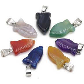 LE SKY 10 Pcs Natural Stone Pendants Fish Shape Colorful Striped Agate Stone for Jewelry Making Necklace Decoration
