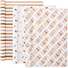 Beautiful Birthday Wrapping Paper - Set of 3 Quality Happy Birthday Paper Rolls For Medium Sized Gifts - Add a Touch of Magic to Every Gift You Wrap - 17 in x 120 in Per Roll For Boys and Girls