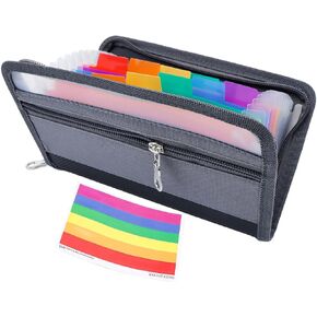 NatSumeBasics Receipt Coupon Bill Organizer 12 Tabs Accordion File Folder Zipper Organizer Expandable Envelopes Stuffing Wallet for Cash Cards (Colorful)
