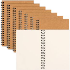 LABUK 7 Pack Blank Spiral Notebook, A5 Unlined Spiral Notebook, 100 Pages Journal Sketch Books 8.3"x 5.5" Soft Cover Kraft Diary Planner, 50 Sheets for School Travel Office (Brown)