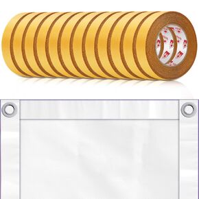 12 Rolls Heavy Duty Banner Hem Tape 1" x 90 ft Double Sided Vinyl Banner Tape Hem Scrim Strong Mounting, Clear