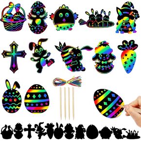 Easter Gifts for Kids Scratch Mini Art - Easter Basket Stuffer for Teens Boys Girls Paper Easter Eggs, Bunny, Christian Easter Decorations, Kids Easter Gifts for Boy Girl, Drawing DIY Easter Crafts