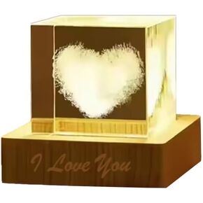 3D Crystal LED LED Cube - هدية رومانسية لعيد الحب ، الذكرى السنوية ، حفل زفاف ، عيد ميلاد - ورق زجاجي محفور مع قاعدة خشبية - تذكار حب فريد من أجله ولها لها