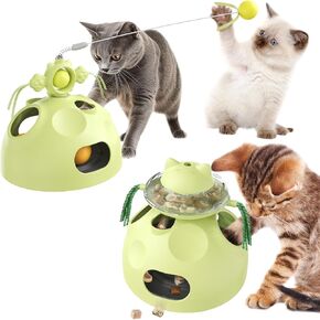 Cat Toys for Indoor Cats, 4-in-1 Interactive Cat Toy: Slow Feeder, Teaser Wand, Rotating Puzzle, and Ball Maze – Perfect for Indoor Cats' Play and Exercise