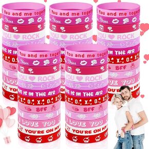 60PCs Valentine Bracelets Rubber Bulk Valentine's Day Heart Silicone Wristband Valentines Day Accessories for Valentines Day School Classroom Gifts Exchange Wedding Party Favors Decoration