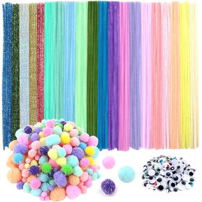 TOOOB 500PCS Art Crafts Supplies مجموعة منظفات الأنابيب تشمل 100 مقابل المائة متنوعة من سيقان Chenille 250pcs Pom Poms 150pcs Wiggle Wiggle Googly Eyes for DIY Art Projects