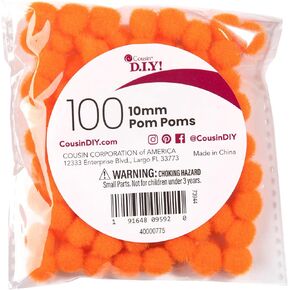Cousin DIY Orange 10mm Poms, 100 Pack