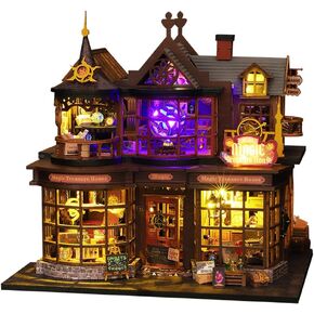Yuzhen DIY Miniature Dollhouse with Furniture and LED Lights, Wooden Dollhouse Includes Dustcover and Music Movement, Fancy Home Decor
