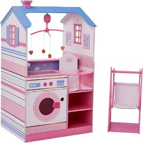 Olivia's Little World Classic Dollhouse Baby Doll Changing Station with Crib, High Chair, Sink, Washing Machine and Separate Swing for Dolls up to 18-in., Multi