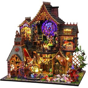 Yuzhen DIY Miniature Dollhouse with Furniture and LED Lights, Wooden Dollhouse Includes Dustcover and Music Movement