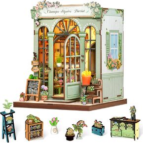Cutefun Book Nook Kit, DIY Miniature House Kit for Adults, 3D Wooden Puzzle Mini House Building Kit with LED, Dollhouse Kit Bookshelf Insert Decor Creative Gifts for Teens (Champs-Élysées Florist)