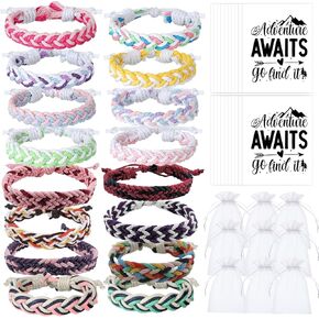16 Set Friendship Bracelet Party Favors Braided Friendship Bracelets with Cards Adjustable Woven Friendship Bracelets Handmade Braided Bracelet for Teens Adults Camping Party Favors