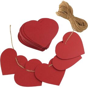 Tuparka 80 PCS الورق الأحمر قلوب الورق Kraft هدية العلامات على شكل قلب مع سلسلة لزخارف عيد الحب العلامات هدية هدية (تأتي مع توب جوت 20M)