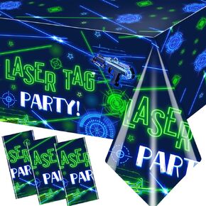 Laser Tag Party Tablecloth,Nerf Guns Party Supplies 3Pcs Virtual Laser Tag Party Table Cover Disposable for Laser Game Themed Boys Birthday, Neon Birthday Party Decorations