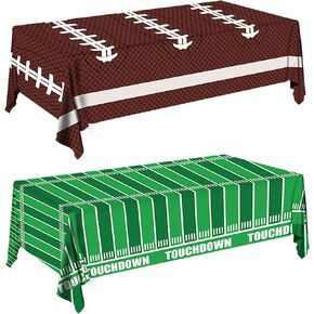 Football Party Plate Decorations Disposable Tablecloth Plastic Touchdown Table Cover Perfect for Super Bowl Football Birthday Party Decorations and Gameday Tailgate Decorations 54 X 108Inch, 2 Pack